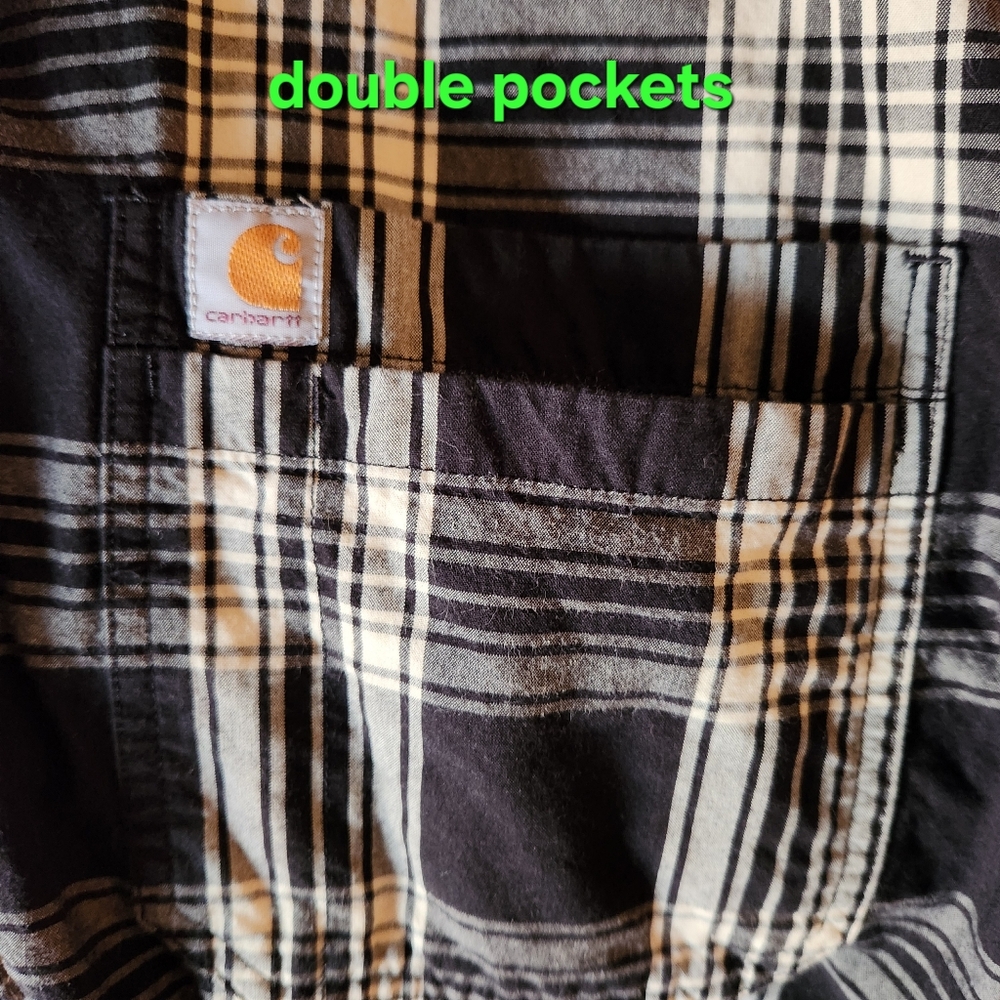 Carhartt Black Plaid Short Sleeve Shirt Relaxed Fit - Picture 5 of 8